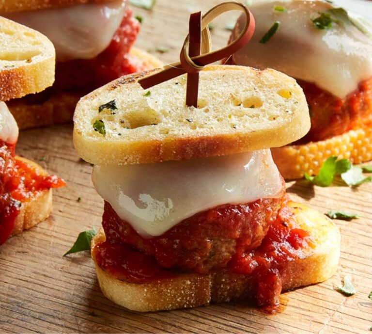 crustini sandwich with meatball and cheese